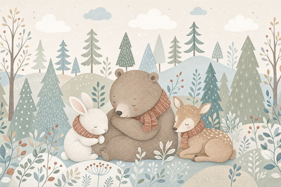Woodland Animals Wallpaper Winter Forest Removable Scandinavian Nursery Wall Decor pattern artwork