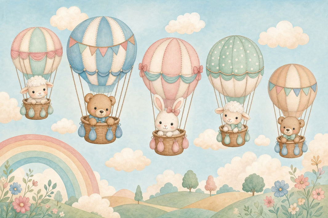 Hot Air Balloons Wallpaper Nursery Watercolor Wall Mural pattern artwork