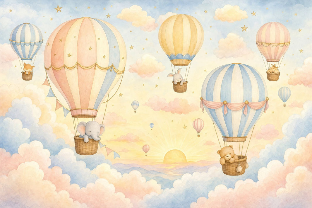 Hot Air Balloons Wallpaper Pastel Sky Watercolor Removable Wall Decor pattern artwork