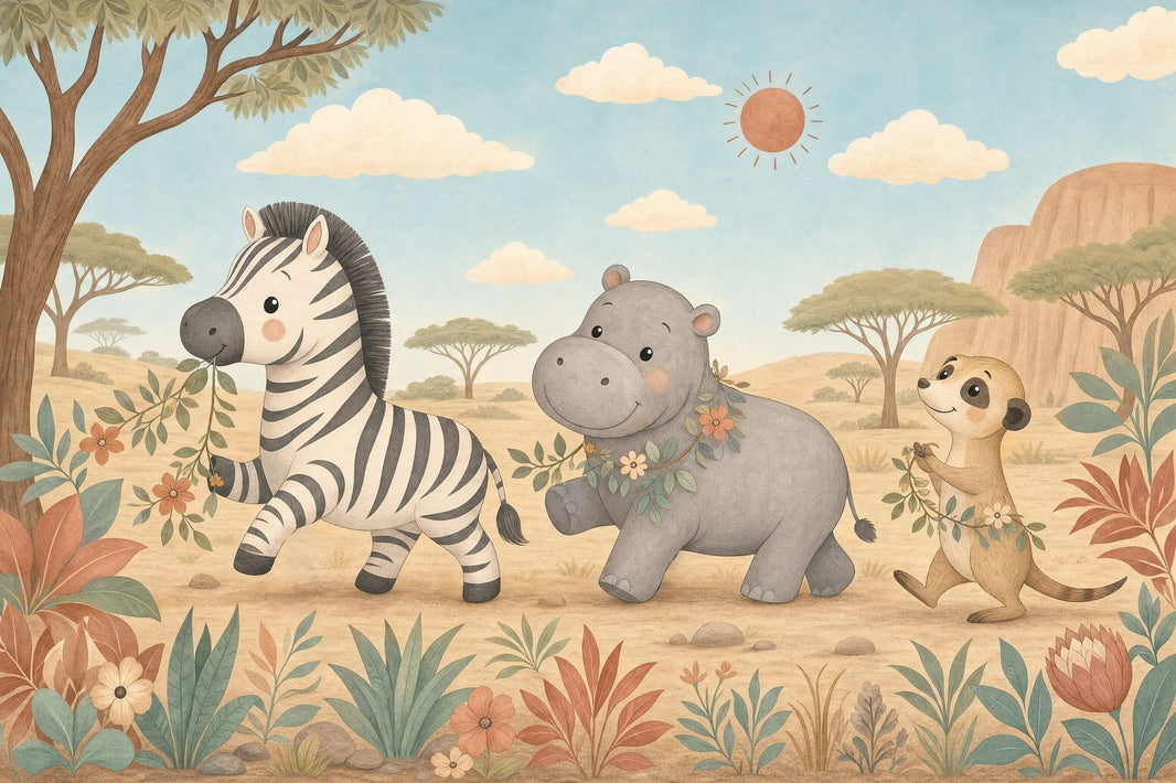 Safari Animals Wallpaper Zebra Removable Nursery Wall Mural Wall Decor pattern artwork