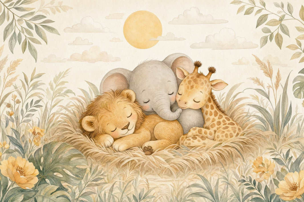 Baby Safari Animals Wallpaper Watercolor Lion Cub Wall Mural pattern artwork