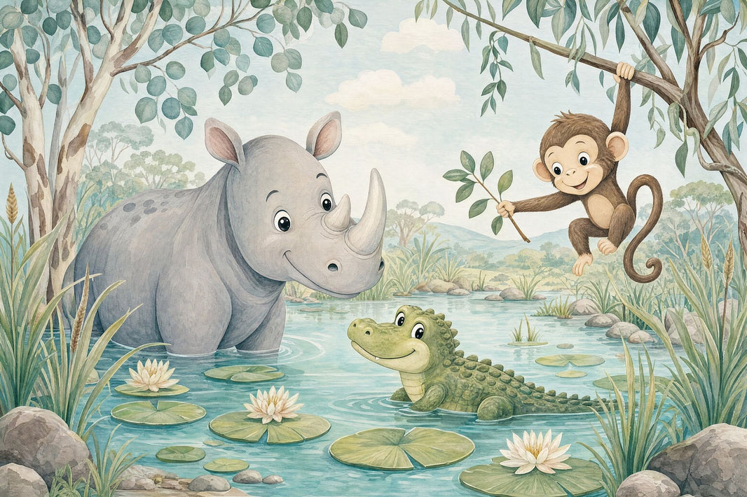 Jungle Animals Wallpaper Watercolor Nursery Removable Wall Decor pattern artwork