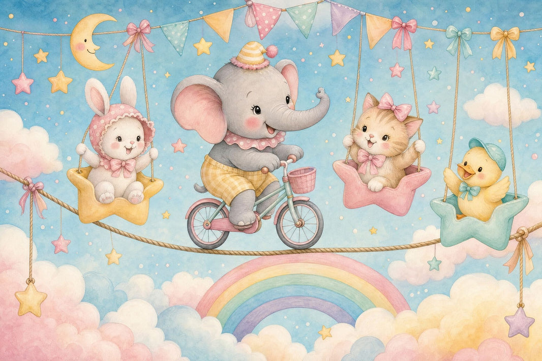 Nursery Wallpaper Cute Animals Watercolor Wall Mural pattern artwork