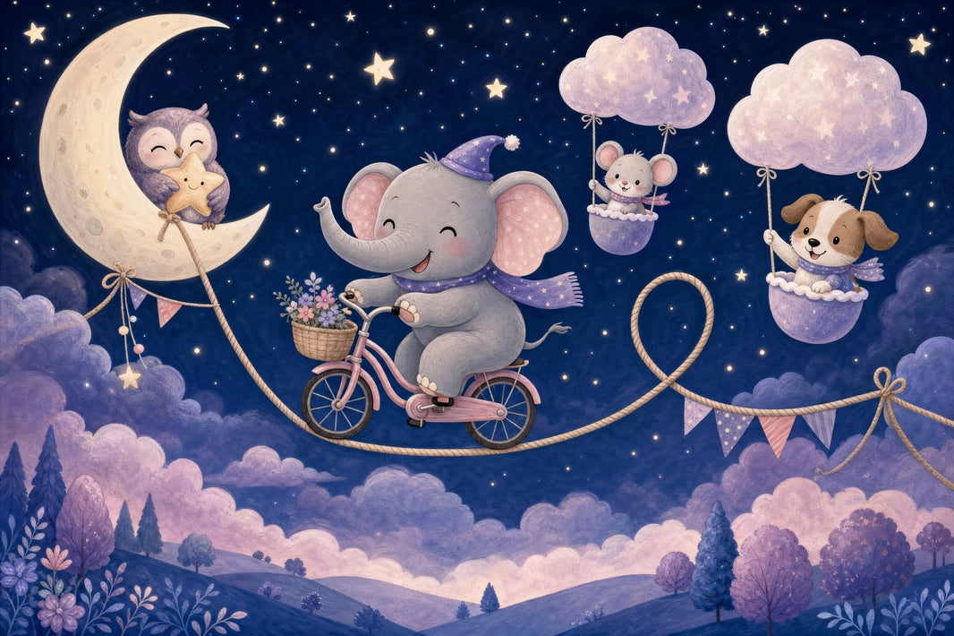 Whimsical Nursery Wallpaper Dark Night Sky Watercolor Illustration Removable Wall Decor pattern artwork