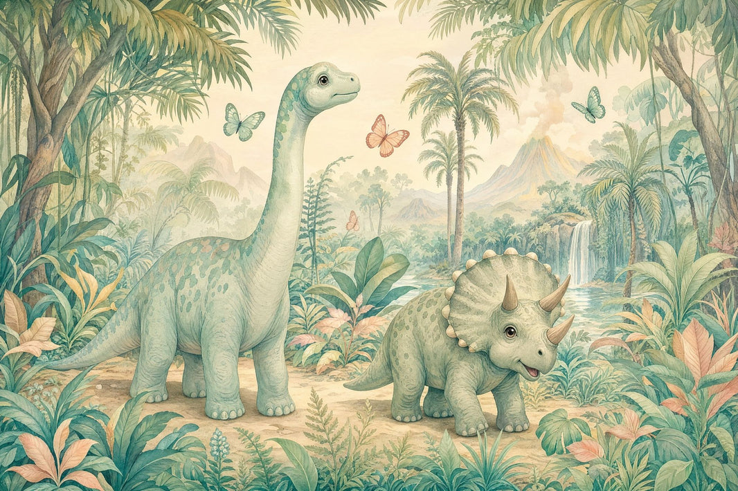 Misty Forest Wallpaper Watercolor Dinosaur Wall Mural pattern artwork
