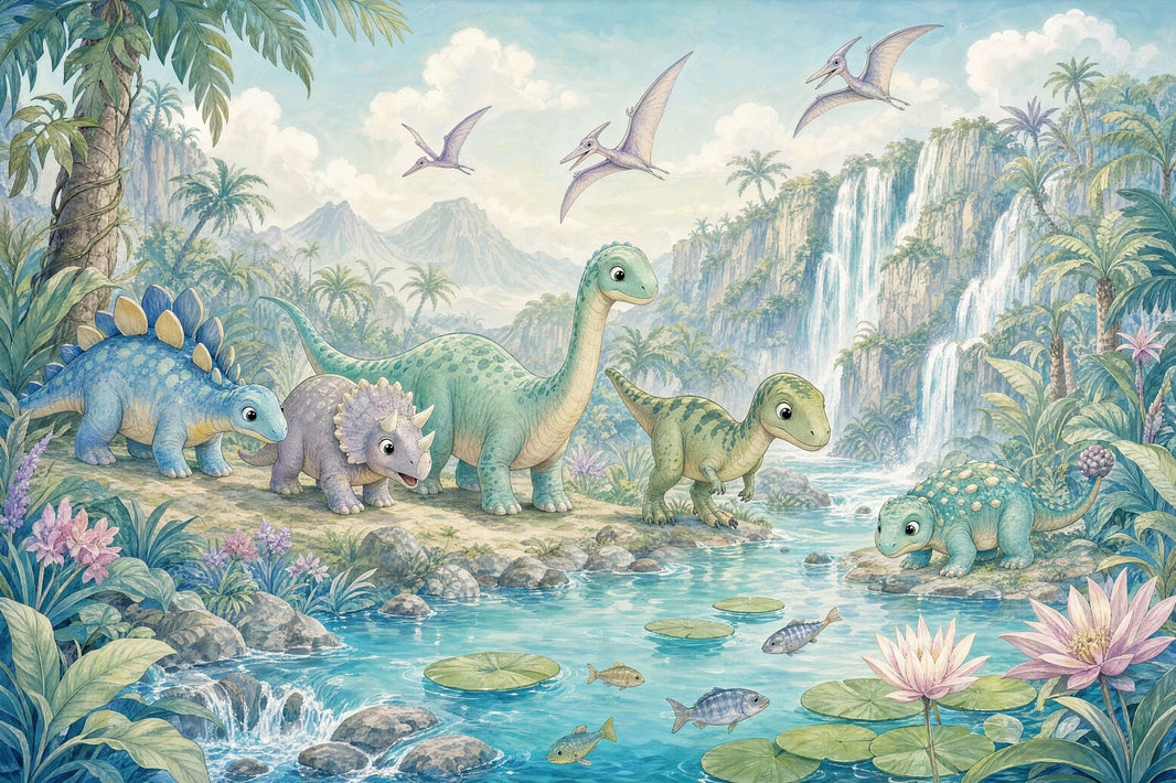 Dinosaur Wallpaper Tropical Jungle Prehistoric Landscape Removable Wall Decor pattern artwork
