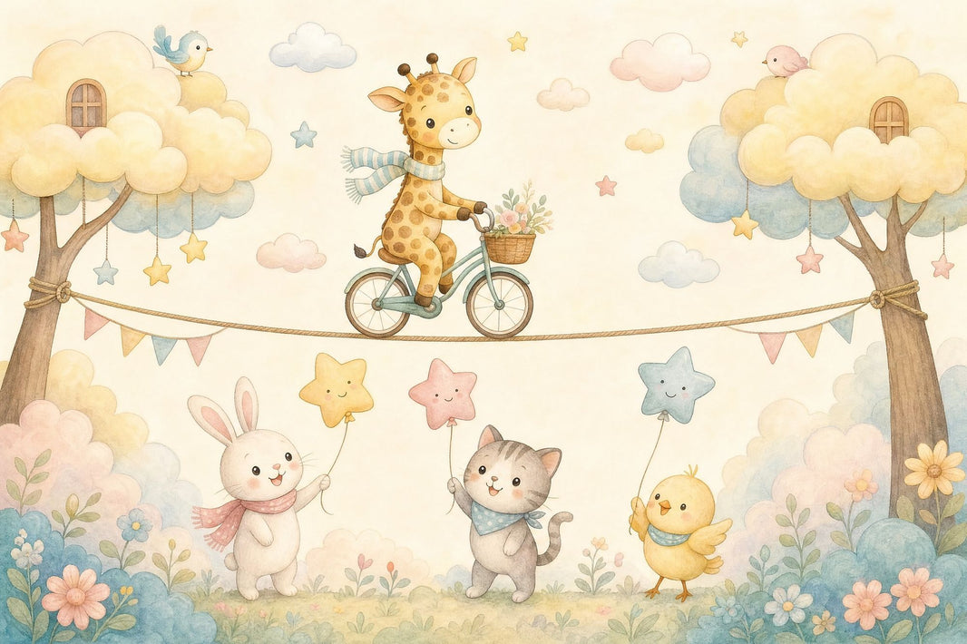 Nursery Wallpaper Watercolor Cute Animals Wall Mural pattern artwork