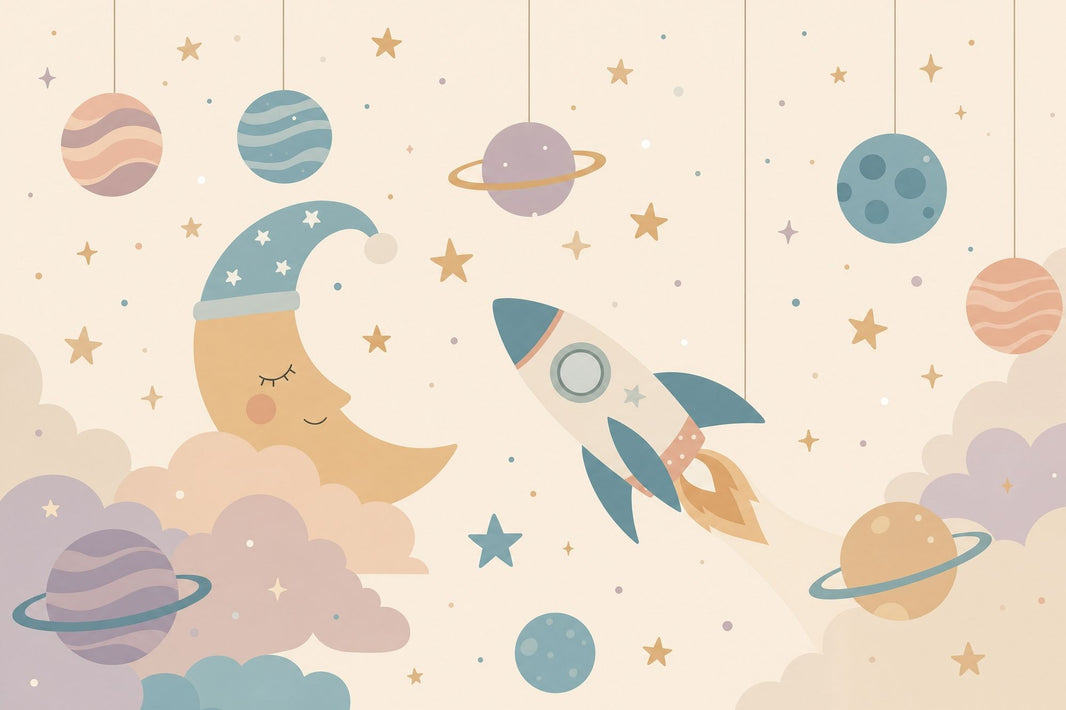 Crescent Moon Wallpaper Space Removable Nursery Wall Decor pattern artwork