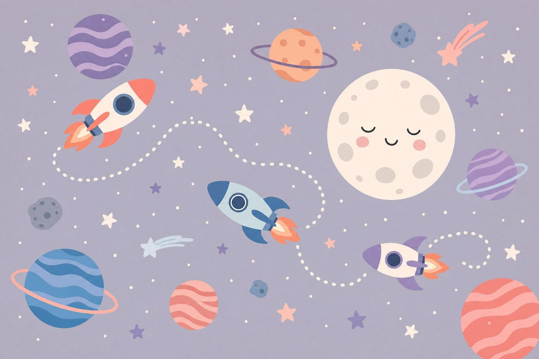 Moon Face Wallpaper Rockets Pastel Wall Mural pattern artwork
