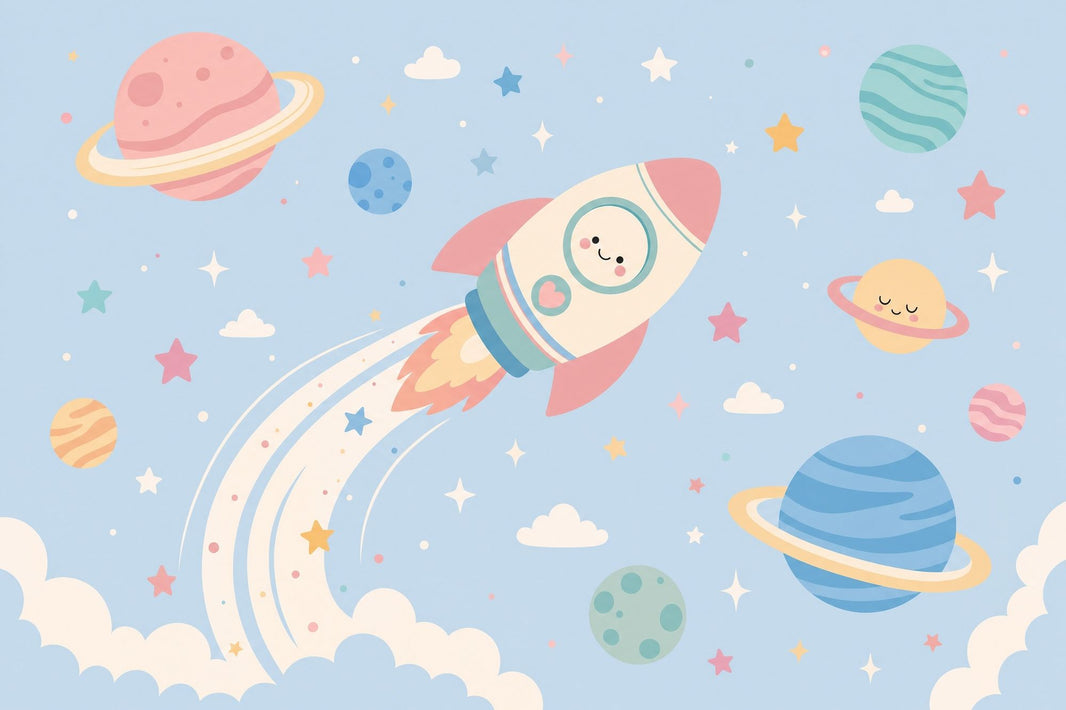 Space Wallpaper Rocket Planets Removable Wall Decor pattern artwork