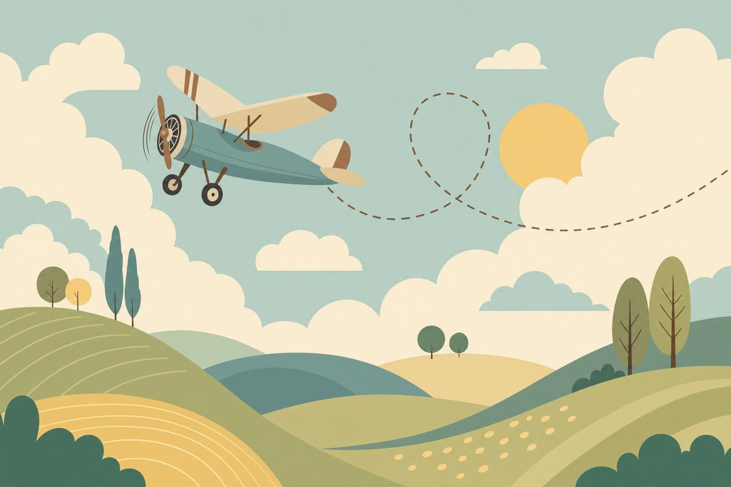 Airplane Wallpaper Vintage Aviation Removable Whimsical Landscape Wall Decor pattern artwork