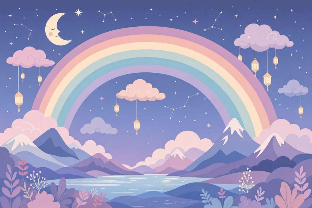 Dark Night Sky Wallpaper Pastel Rainbow Removable Mountain Landscape Wall Decor pattern artwork