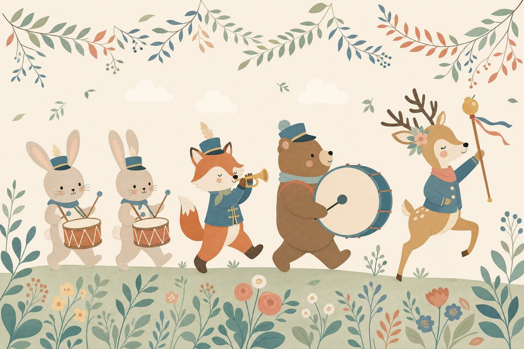 Nursery Wallpaper Woodland Animals Marching Band Removable Wall Decor pattern artwork
