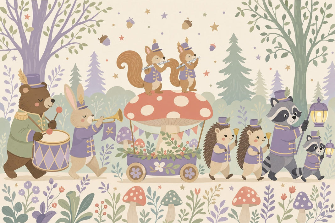 Whimsical Woodland Wallpaper Storybook Animals Removable Marching Band Wall Decor pattern artwork