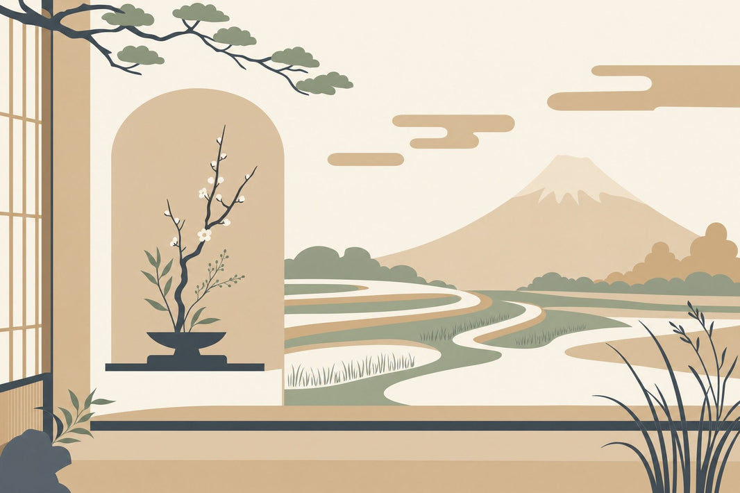Japanese Inspired Wallpaper Minimal Landscape Mountain Removable Wall Decor pattern artwork