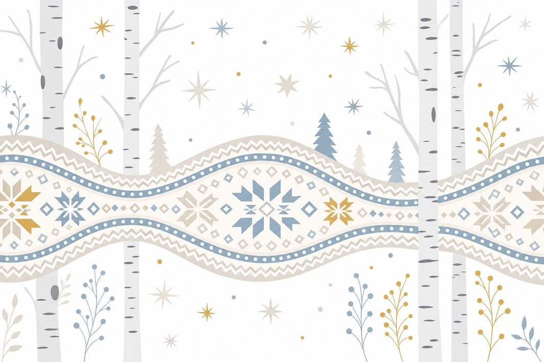 Nordic Winter Wallpaper Birch Trees Removable Geometric Snowflake Wall Decor pattern artwork