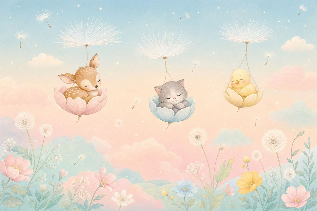 Nursery Wallpaper Sleeping Animals Whimsical Wall Mural pattern artwork