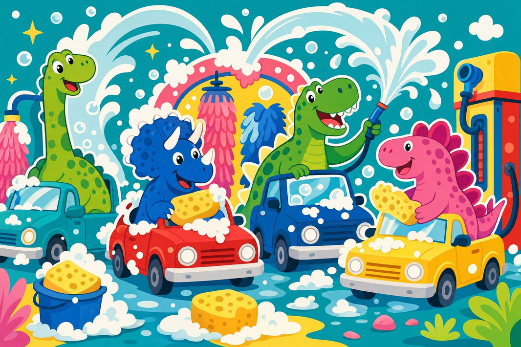 Cartoon Dinosaurs Wallpaper Car Wash Soap Bubbles Removable Wall Decor pattern artwork