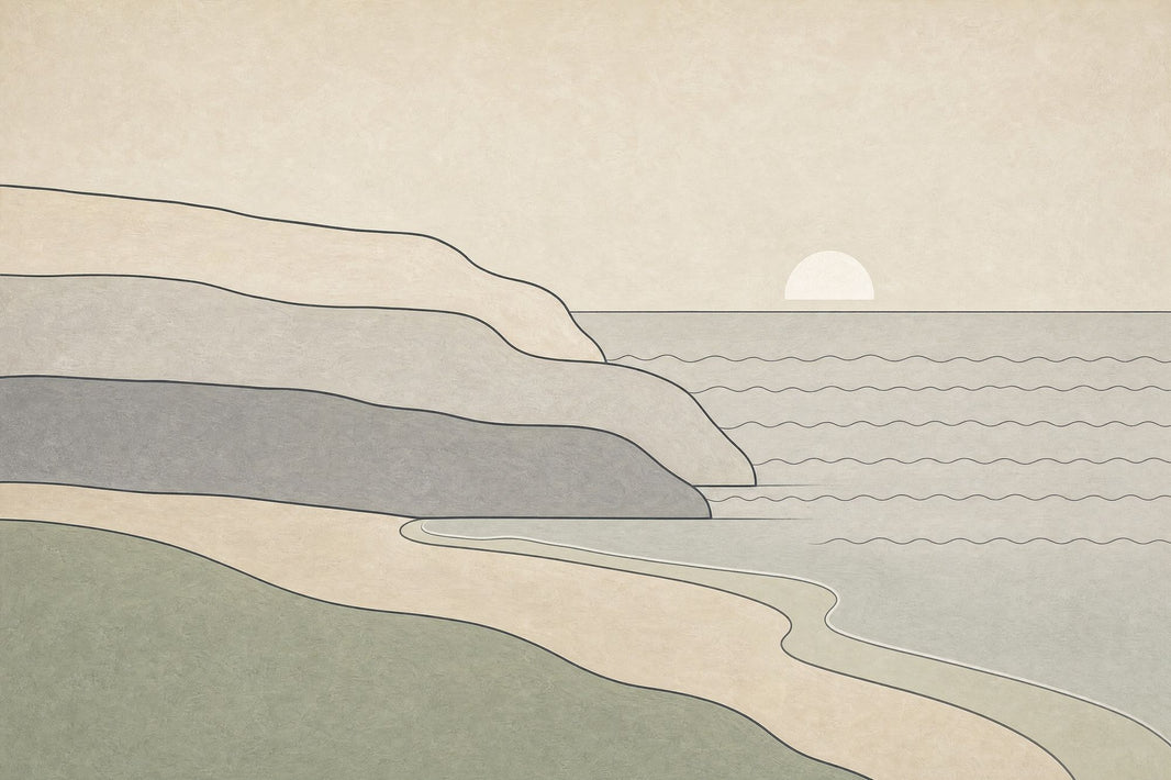 Minimalist Coastal Landscape Wallpaper Abstract Seascape Removable Sun On Horizon Wall Decor pattern artwork