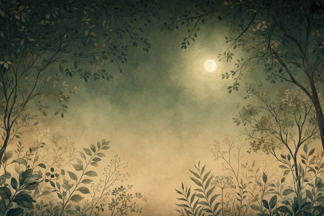 Muted Green Wallpaper Watercolor Moon Wall Mural pattern artwork