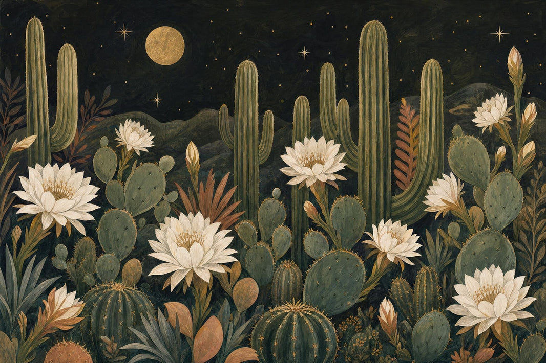 Starry Night Wallpaper Desert Moon Cactus Removable Wall Decor pattern artwork