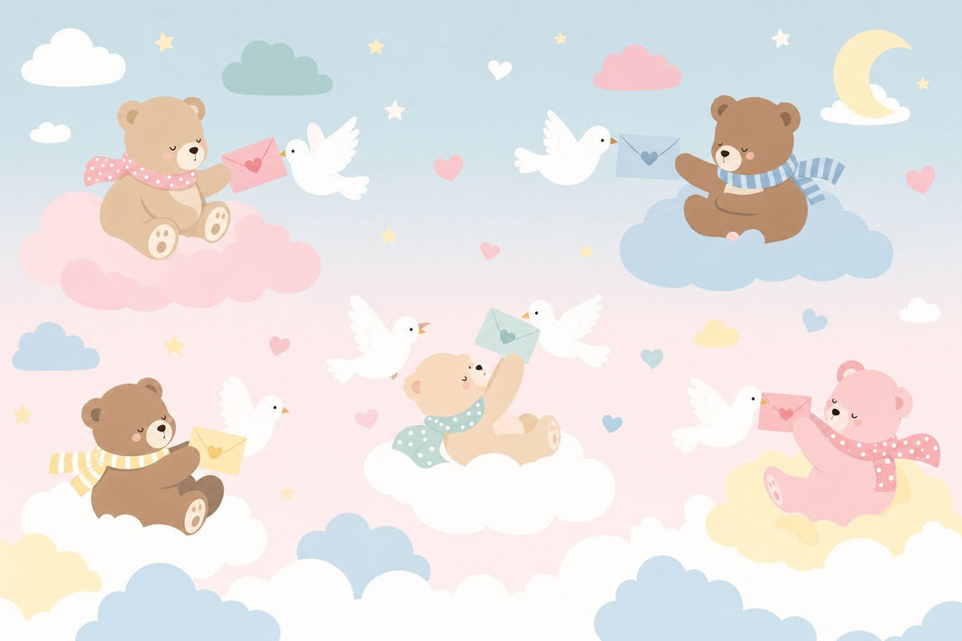 Nursery Wallpaper Cute Teddy Bears Removable Pastel Sky Wall Decor pattern artwork