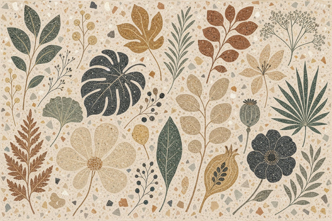 Muted Green Wallpaper Botanical Terrazzo Removable Wall Decor pattern artwork