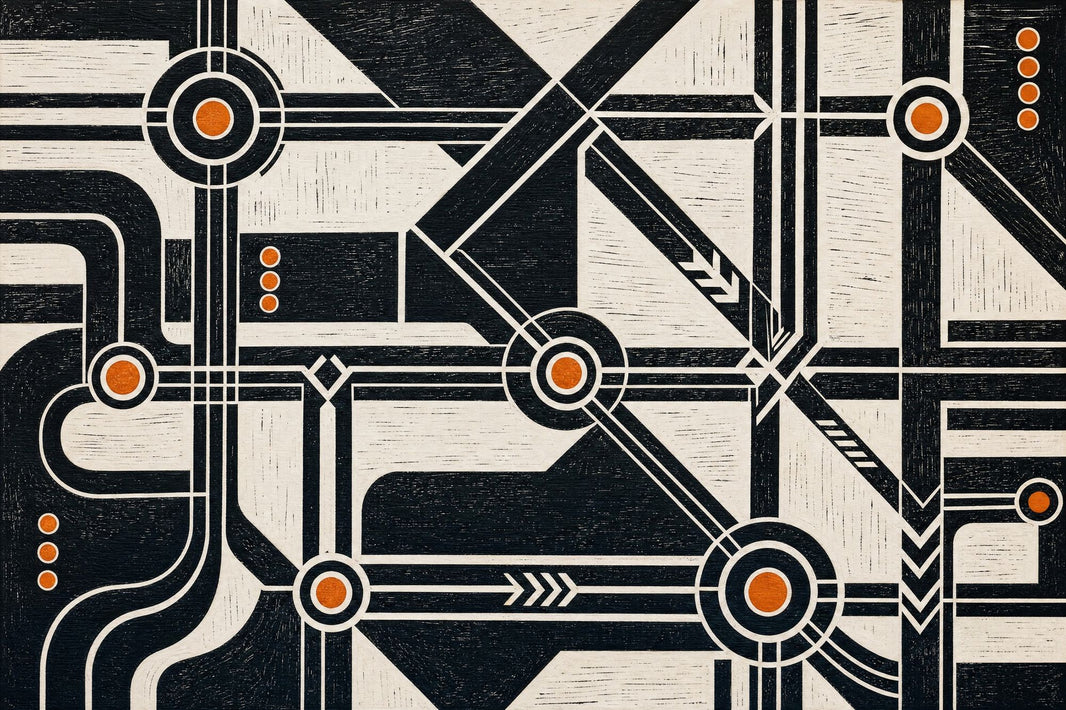 Abstract Geometric Wallpaper Black And Cream Industrial Schematic Wall Mural pattern artwork