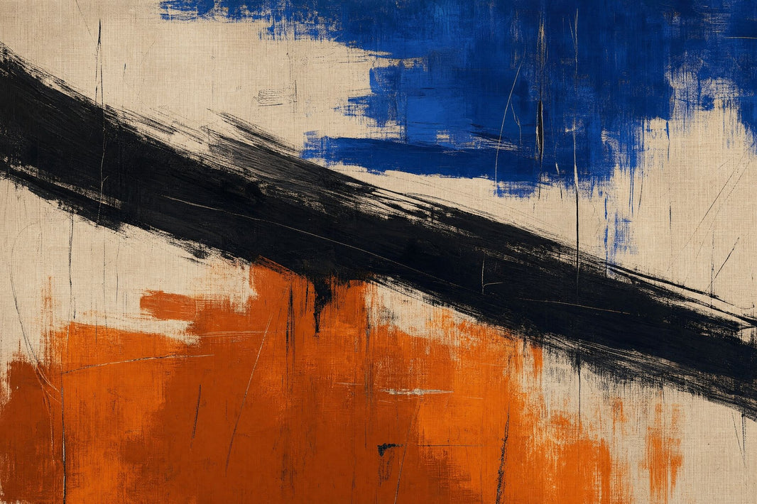 Diagonal Black Brushstroke Wallpaper Blue And Orange Color Block Wall Mural pattern artwork