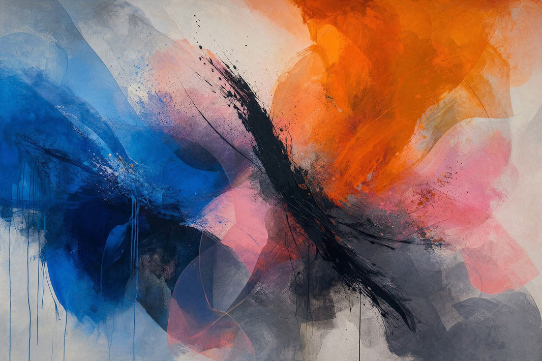 Blue And Orange Wallpaper Ink Brushstroke Mixed Media Texture Removable Wall Decor pattern artwork