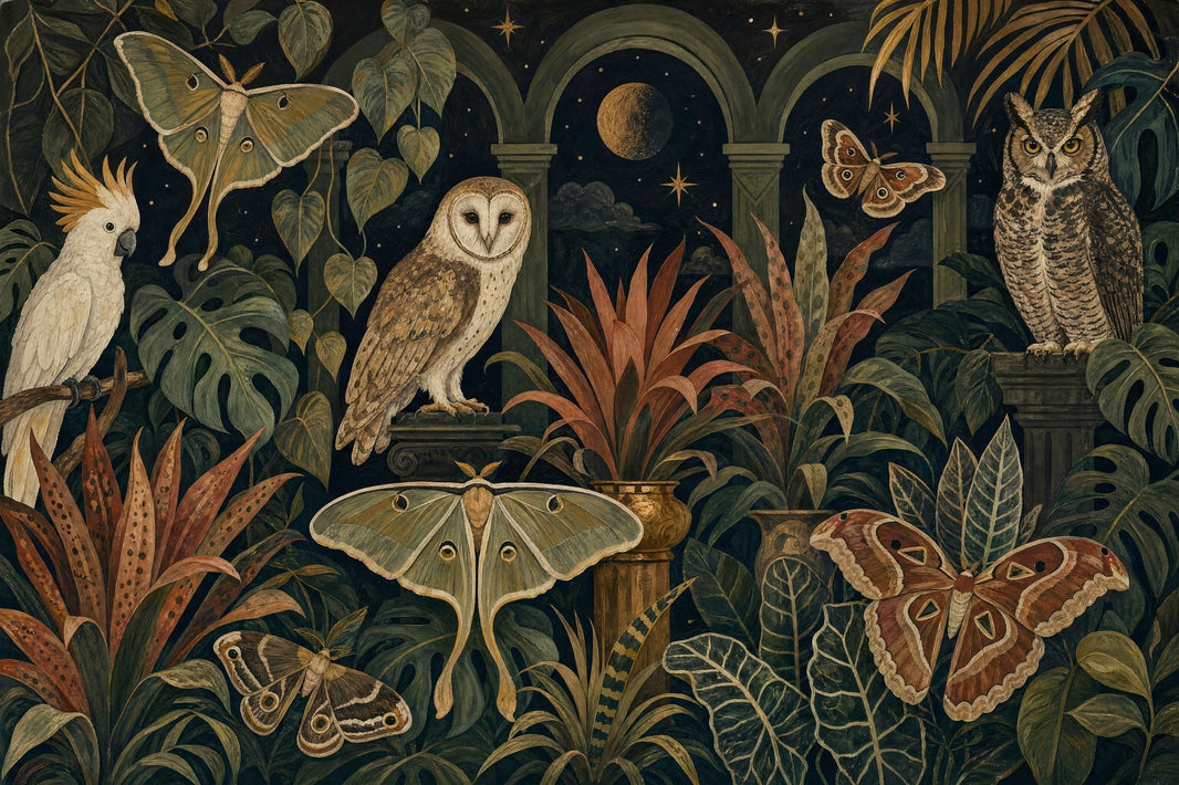 Night Garden Wallpaper Tropical Foliage Removable Vintage Illustration Wall Decor pattern artwork