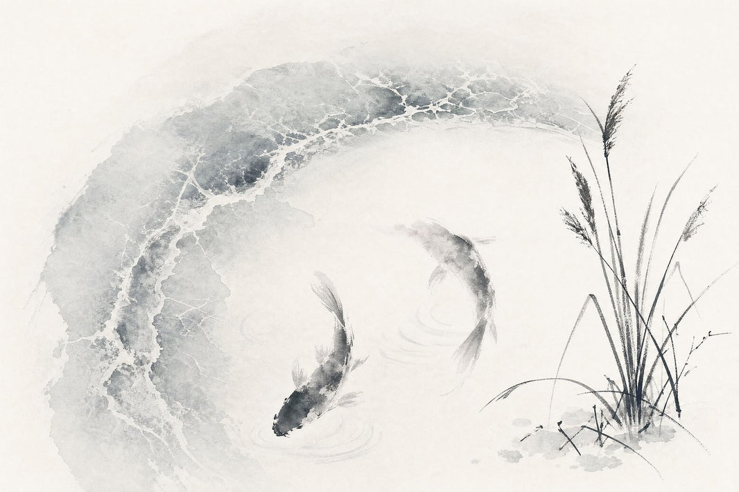 Koi Fish Wallpaper Ink Wash Minimalist Wall Mural pattern artwork