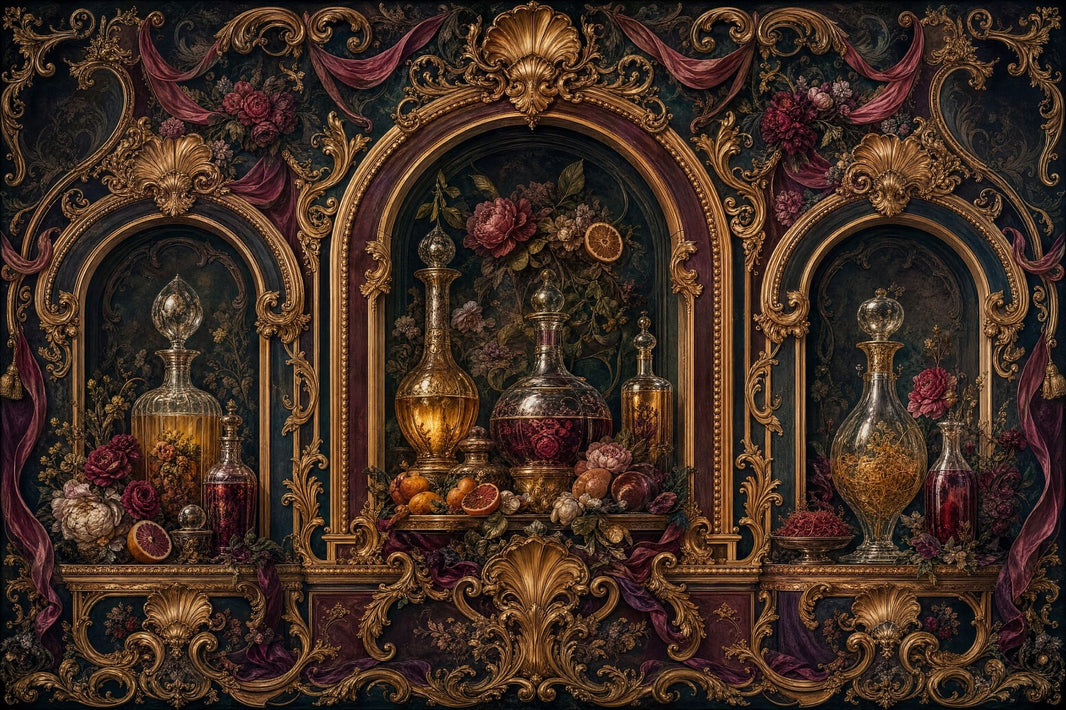 Dark Baroque Wallpaper Rococo Gold Scrollwork Ornate Arches Wall Mural pattern artwork