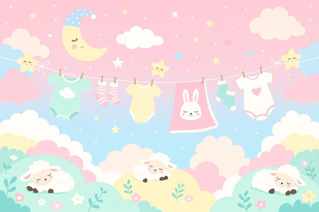 Nursery Wallpaper Cute Cartoon Removable Baby Clothesline Wall Decor pattern artwork