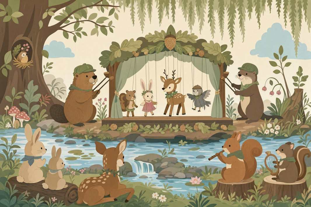 Puppet Theater Wallpaper Woodland Nursery Wall Mural pattern artwork