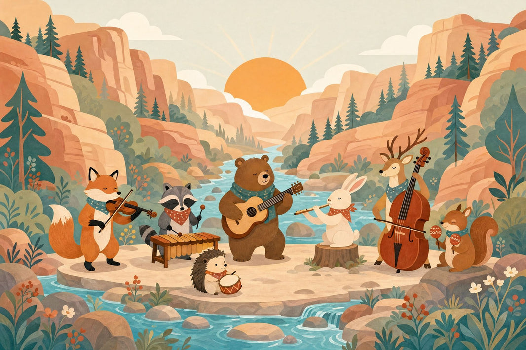 Storybook Illustration Wallpaper Woodland Animals Removable Canyon Landscape Wall Decor pattern artwork