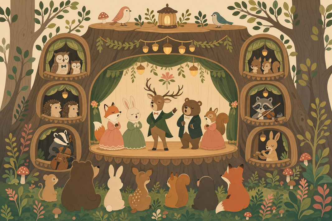 Woodland Wallpaper Forest Animals Treehouse Theater Wall Mural pattern artwork