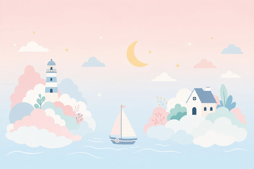 Pastel Coastal Landscape Wallpaper Lighthouse Nursery Wall Mural Removable Wall Decor pattern artwork