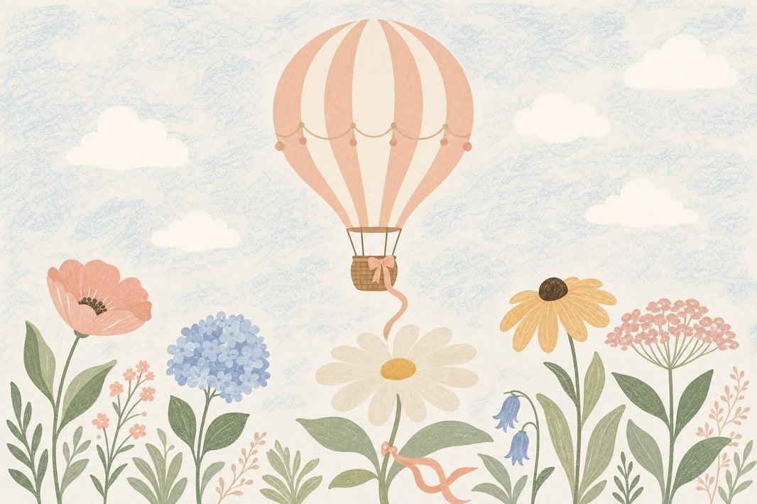 Hot Air Balloon Wallpaper Sky Wildflower Removable Wall Decor pattern artwork