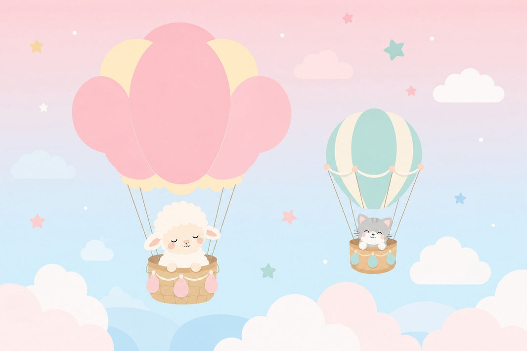 Hot Air Balloons Wallpaper Nursery Removable Cute Animals Wall Decor pattern artwork
