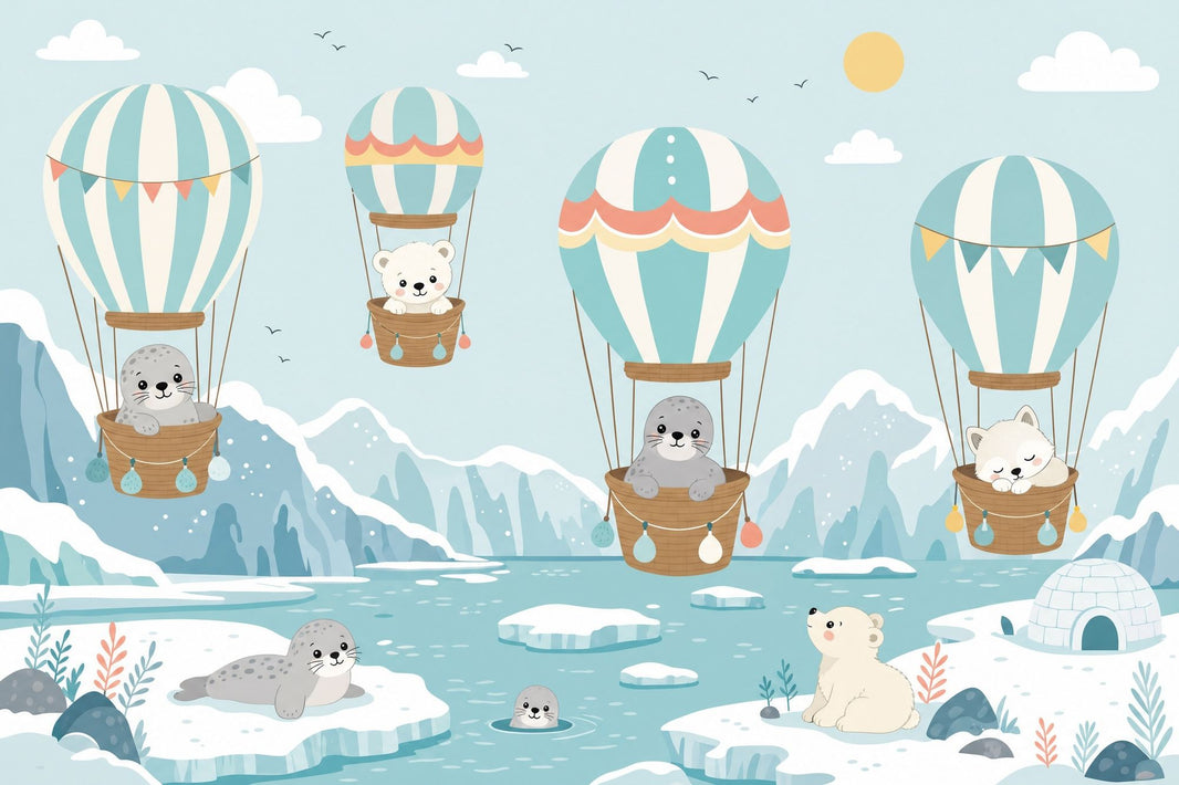 Arctic Landscape Wallpaper Hot Air Balloons Children Nursery Wall Mural pattern artwork