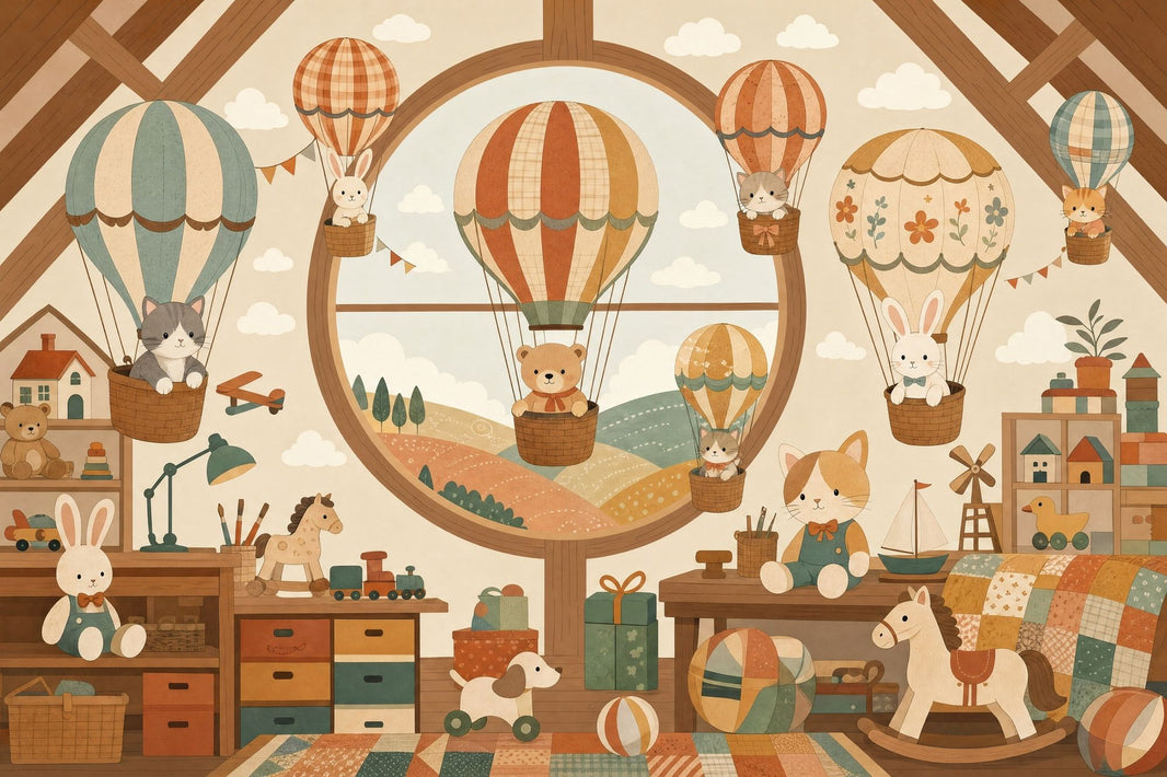 Hot Air Balloons Wallpaper Nursery Cute Animals Removable Wall Decor pattern artwork