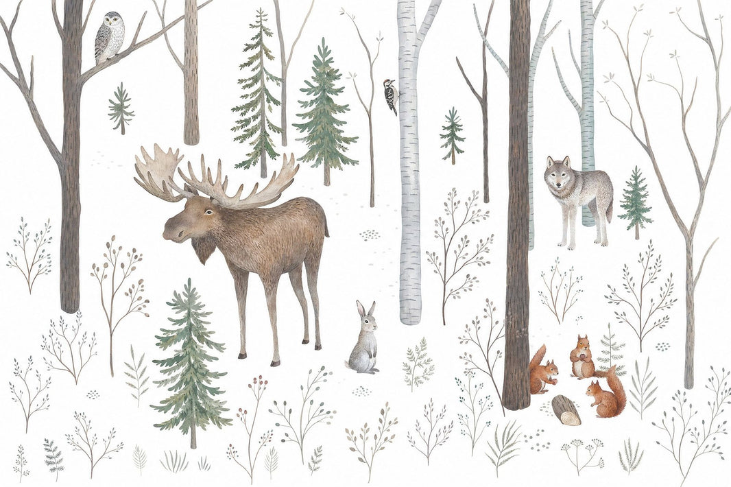 White Background Wallpaper Woodland Neutral Removable Wall Decor pattern artwork
