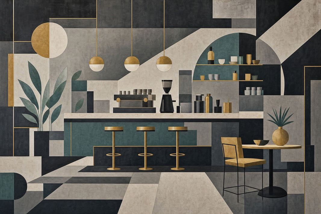 Dark Geometric Mural Wallpaper Modern Bar Interior Abstract Architecture Wall Mural pattern artwork