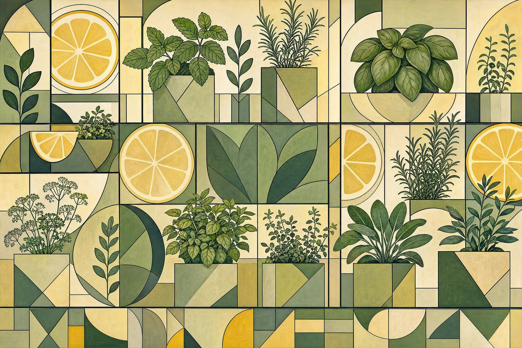 Geometric Botanical Wallpaper Herb Garden Removable Lemon Slices Wall Decor pattern artwork