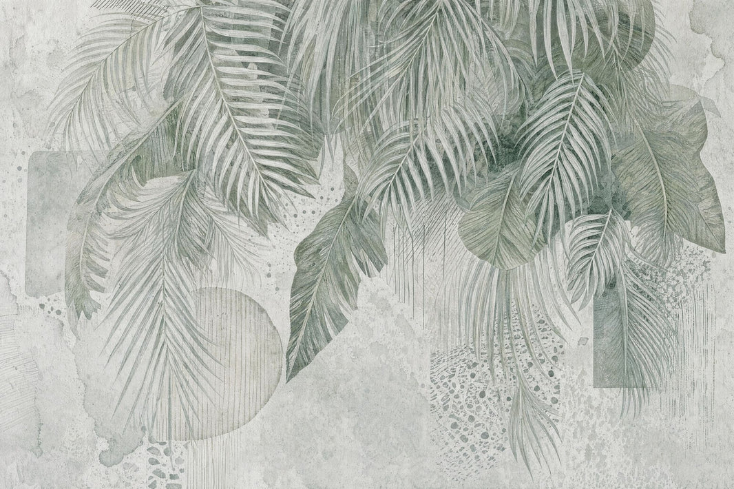 Tropical Leaves Wallpaper Palm Fronds Removable Sage Green Wall Decor pattern artwork