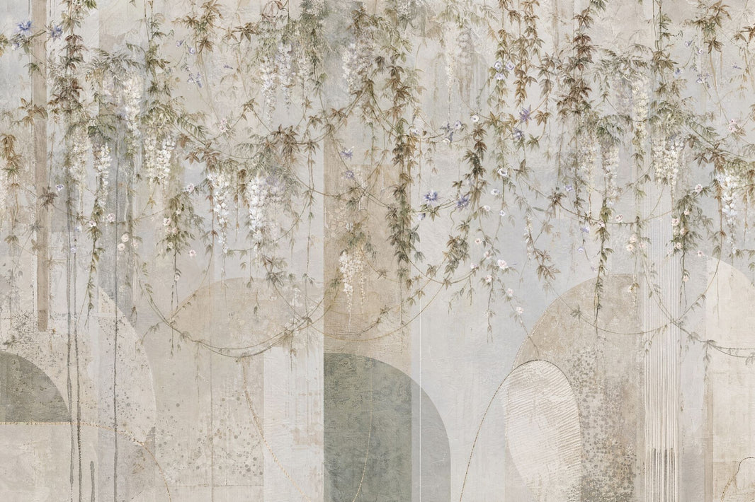 Wisteria Blossoms Wallpaper Botanical Vines Watercolor Mural Wall Mural pattern artwork