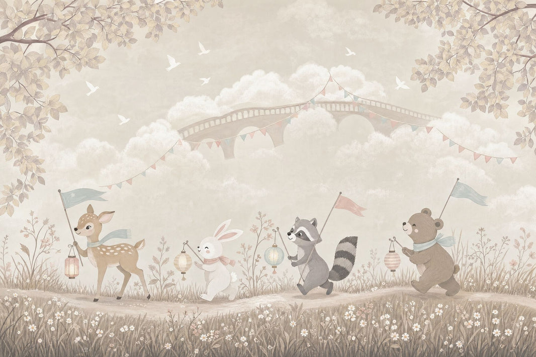 Woodland Animals Wallpaper Whimsical Nursery Removable Wall Decor pattern artwork