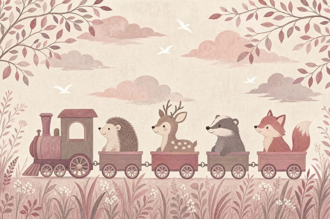Woodland Animals Wallpaper Train Nursery Wall Mural pattern artwork