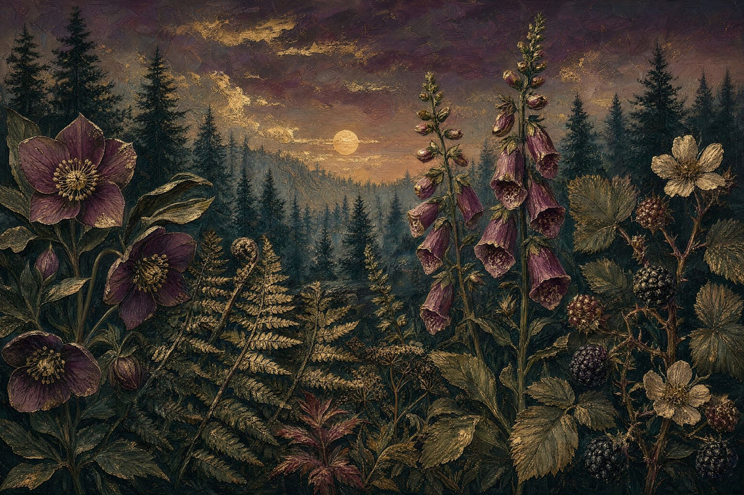 Twilight Forest Wallpaper Botanical Floral Gold Accents Removable Wall Decor pattern artwork
